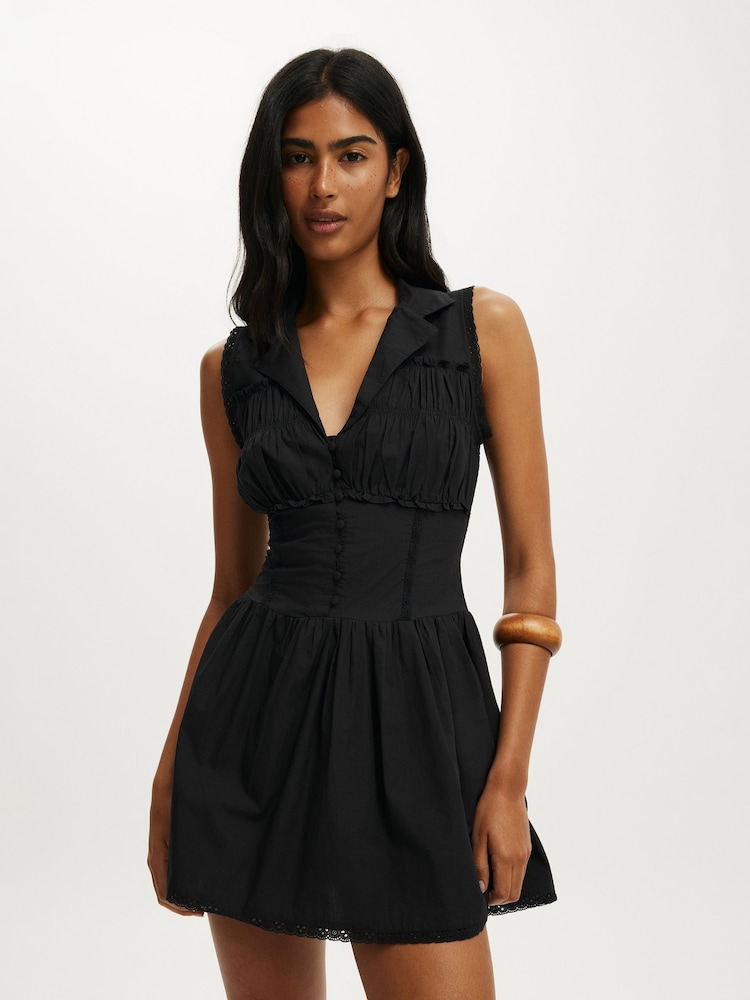 Черный - Платье-рубашка мини из хлопка на Zoey - Изображение 1 4