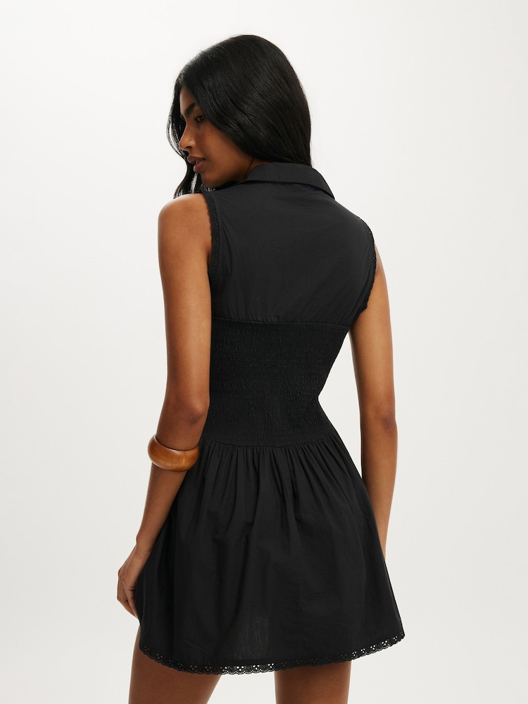 Черный - Платье-рубашка мини из хлопка на Zoey - Изображение 2 4