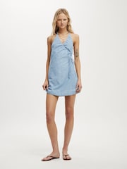 Cotton On Blue Isabelle Halter Neck Wrap Mini Dress - Image 3 of 4