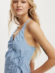 Cotton On Blue Isabelle Halter Neck Wrap Mini Dress - Image 4 of 4