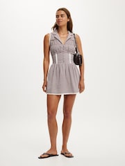 Коричневый - Платье-рубашка мини из хлопка на Zoey - Изображение 3 4