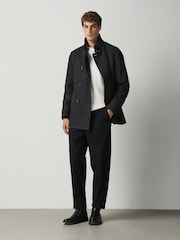 Grey Wool Blend Textured Funnel Neck Drummer Coat - Image 1 of 5