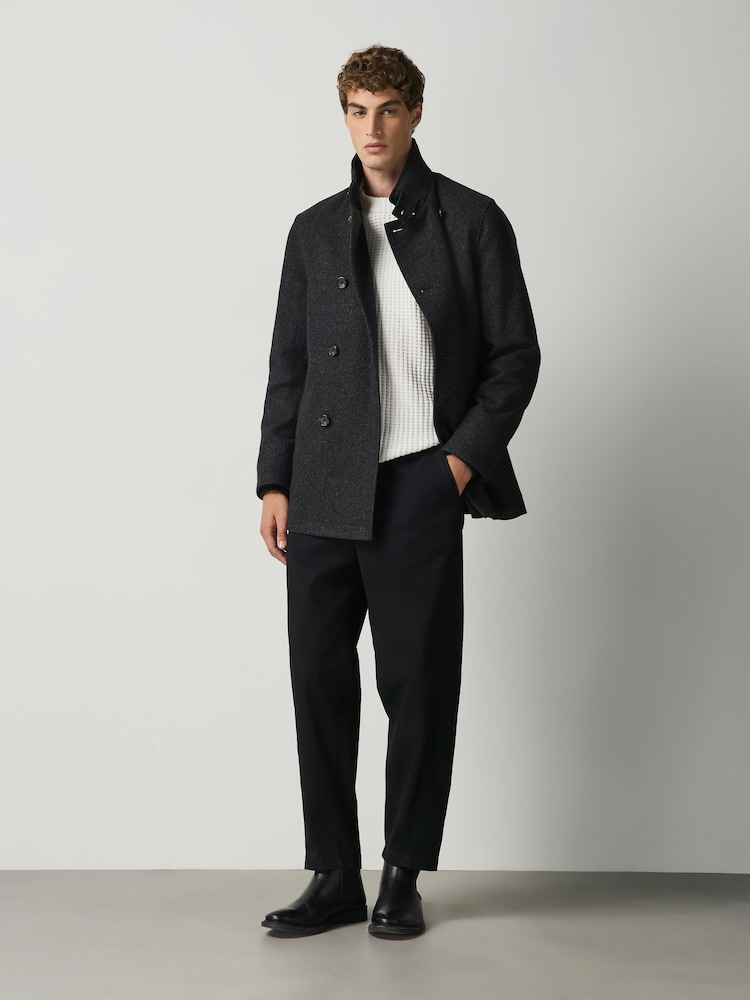 Grey Wool Blend Textured Funnel Neck Drummer Coat - Image 1 of 5