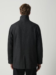 Grey Wool Blend Textured Funnel Neck Drummer Coat - Image 3 of 5