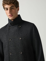 Grey Wool Blend Textured Funnel Neck Drummer Coat - Image 4 of 5