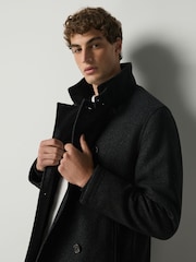 Grey Wool Blend Textured Funnel Neck Drummer Coat - Image 5 of 5