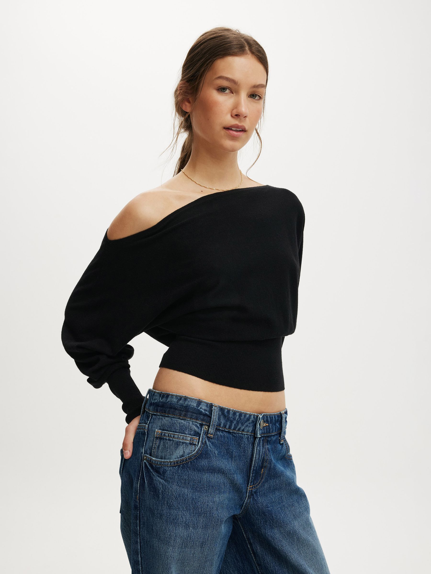 Buy Cotton On Black Everfine Long Sleeve Off The Shoulder Batwing