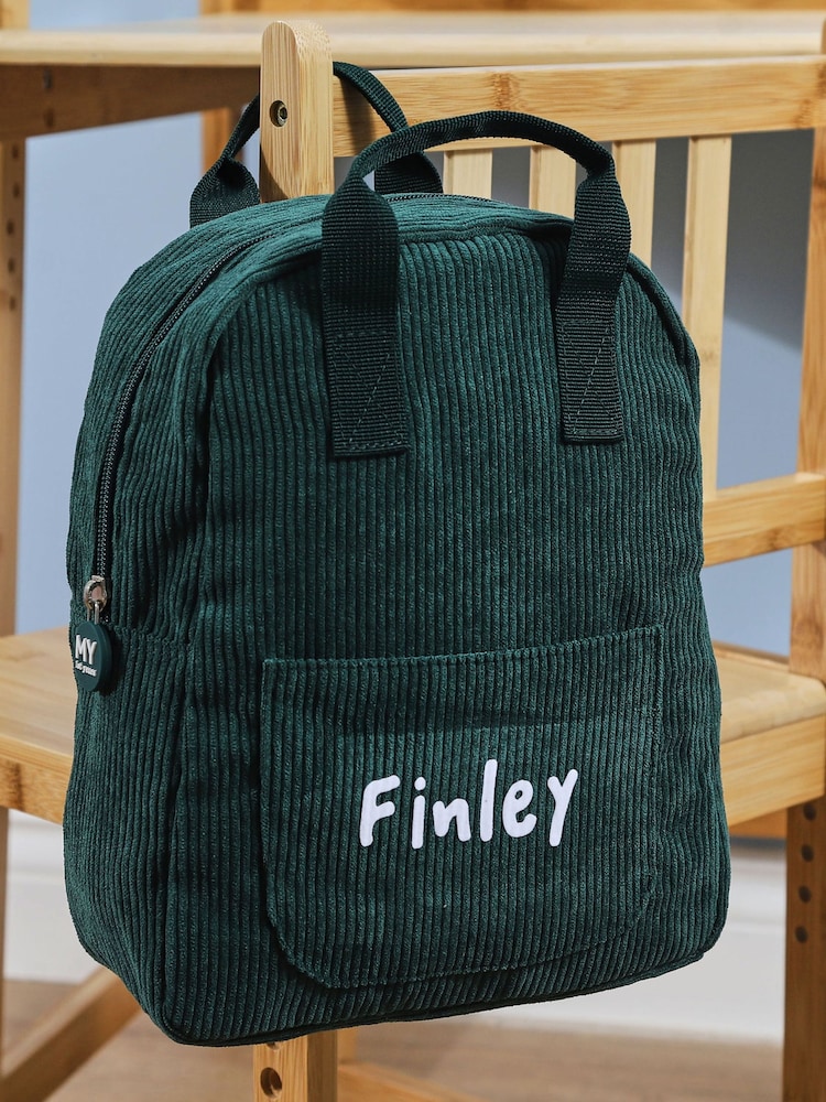 Personalised Mini Forest Green Cord Build Backpack by My 1st Years - Image 1 of 4