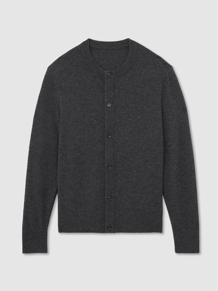 Reiss Charcoal Grey Stoke Wool-Cashmere Jersey-Knit Cardigan - Image 2 of 6 Reiss Charcoal Grey Stoke Wool-Cashmere Jersey-Knit Cardigan - Image 2 of 6