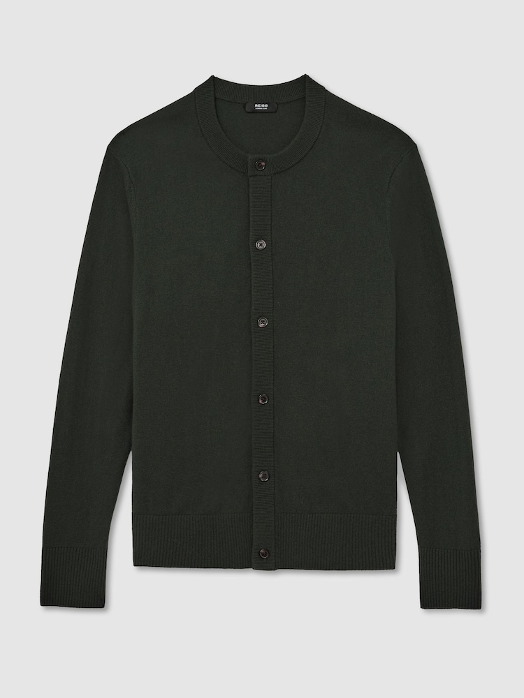 Reiss Forest Green Stoke Wool-Cashmere Jersey-Knit Cardigan - Image 2 of 6 Reiss Forest Green Stoke Wool-Cashmere Jersey-Knit Cardigan - Image 2 of 6