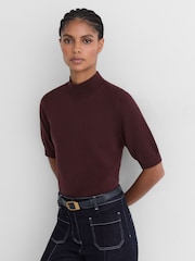 Reiss Burgundy Aria Cotton and Wool Funnel-Neck Knit Top - Image 1 of 6