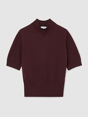 Reiss Burgundy Aria Cotton and Wool Funnel-Neck Knit Top - Image 2 of 6