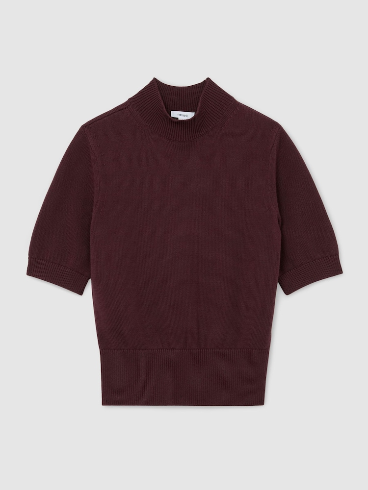 Reiss Burgundy Aria Cotton and Wool Funnel-Neck Knit Top - Image 2 of 6 Reiss Burgundy Aria Cotton and Wool Funnel-Neck Knit Top - Image 2 of 6