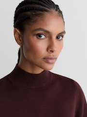 Reiss Burgundy Aria Cotton and Wool Funnel-Neck Knit Top - Image 3 of 6