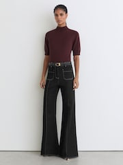 Reiss Burgundy Aria Cotton and Wool Funnel-Neck Knit Top - Image 4 of 6