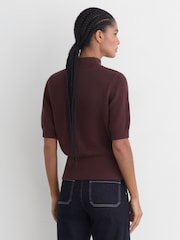 Reiss Burgundy Aria Cotton and Wool Funnel-Neck Knit Top - Image 5 of 6