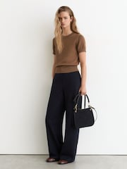 Reiss Camel Rita Cotton and Wool Short-Sleeve Knit Top - Image 3 of 6