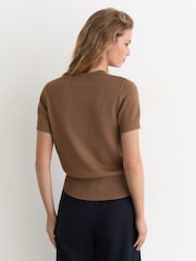 Reiss Camel Rita Cotton and Wool Short-Sleeve Knit Top - Image 5 of 6