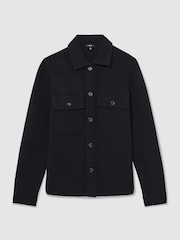 Reiss Navy Banstead Brushed Wool Button-Through Relaxed Overshirt - Image 2 of 7