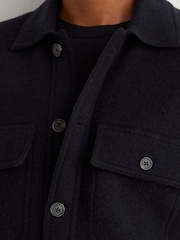 Reiss Navy Banstead Brushed Wool Button-Through Relaxed Overshirt - Image 3 of 7