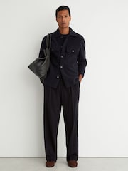 Reiss Navy Banstead Brushed Wool Button-Through Relaxed Overshirt - Image 4 of 7