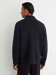 Reiss Navy Banstead Brushed Wool Button-Through Relaxed Overshirt - Image 5 of 7