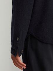 Reiss Navy Banstead Brushed Wool Button-Through Relaxed Overshirt - Image 6 of 7