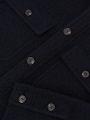 Reiss Navy Banstead Brushed Wool Button-Through Relaxed Overshirt - Image 7 of 7