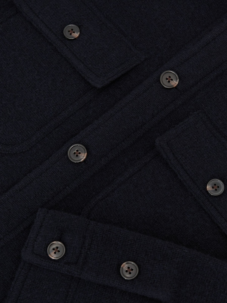 Reiss Navy Banstead Brushed Wool Button-Through Relaxed Overshirt - Image 7 of 7 Reiss Navy Banstead Brushed Wool Button-Through Relaxed Overshirt - Image 7 of 7