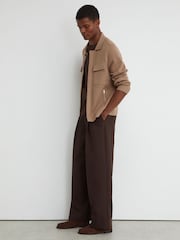 Reiss Camel Brown Fleetwood Twin-Pocket Concealed-Placket Knitted Jacket - Image 3 of 6
