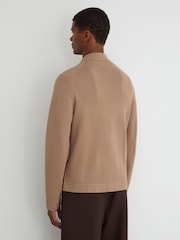 Reiss Camel Brown Fleetwood Twin-Pocket Concealed-Placket Knitted Jacket - Image 4 of 6