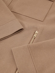 Reiss Camel Brown Fleetwood Twin-Pocket Concealed-Placket Knitted Jacket - Image 6 of 6
