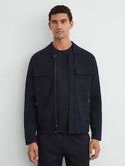 Reiss Navy Fleetwood Twin-Pocket Concealed-Placket Knitted Jacket - Image 1 of 7
