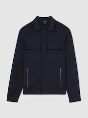 Reiss Navy Fleetwood Twin-Pocket Concealed-Placket Knitted Jacket - Image 2 of 7