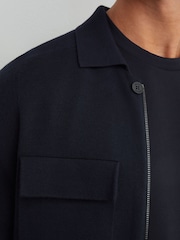 Reiss Navy Fleetwood Twin-Pocket Concealed-Placket Knitted Jacket - Image 3 of 7