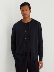 Reiss Navy Stoke Wool-Cashmere Jersey-Knit Cardigan - Image 1 of 6