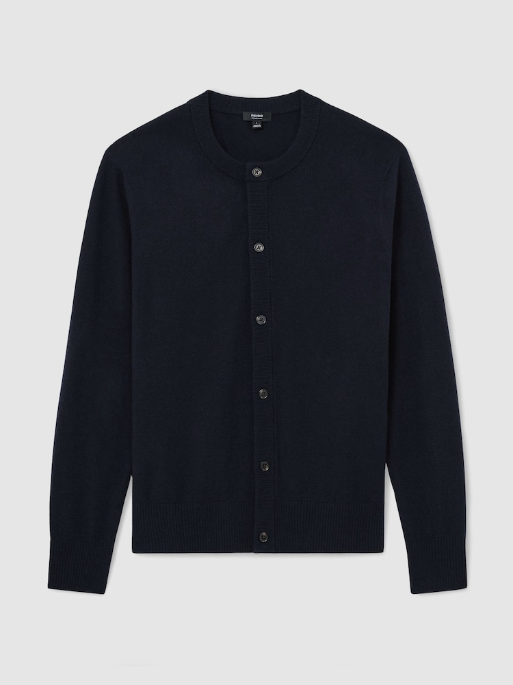 Reiss Navy Stoke Wool-Cashmere Jersey-Knit Cardigan - Image 2 of 6 Reiss Navy Stoke Wool-Cashmere Jersey-Knit Cardigan - Image 2 of 6