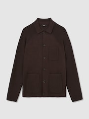 Reiss Chocolate Brown Fitzwilliam Rib-Knit Detail Button-Through Cardigan - Image 2 of 7