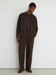 Reiss Chocolate Brown Fitzwilliam Rib-Knit Detail Button-Through Cardigan - Image 3 of 7