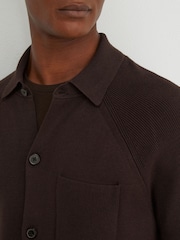 Reiss Chocolate Brown Fitzwilliam Rib-Knit Detail Button-Through Cardigan - Image 4 of 7