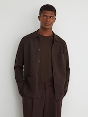 Reiss Chocolate Brown Fitzwilliam Rib-Knit Detail Button-Through Cardigan - Image 5 of 7