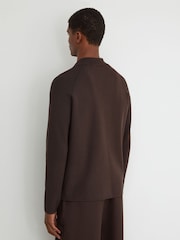 Reiss Chocolate Brown Fitzwilliam Rib-Knit Detail Button-Through Cardigan - Image 6 of 7