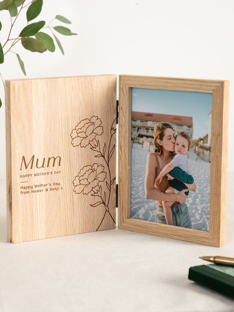 Personalised Birth Flower Wooden Photo Frame by No Ordinary Gift - Image 1 of 2
