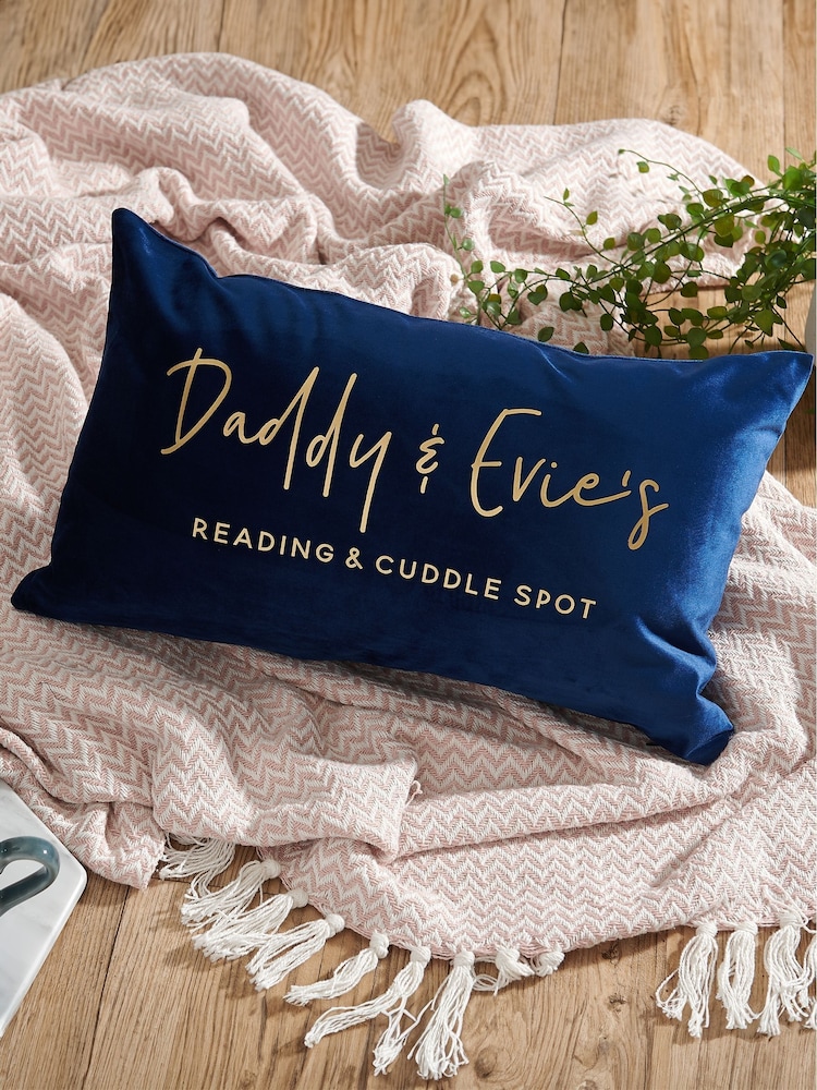 Personalised Daddy Reading Spot Velvet Cushion by No Ordinary Gift - Image 1 of 2
