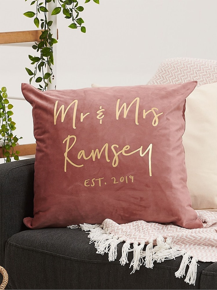 Personalised Mr And Mrs Velvet Cushion by No Ordinary Gift - Image 1 of 2