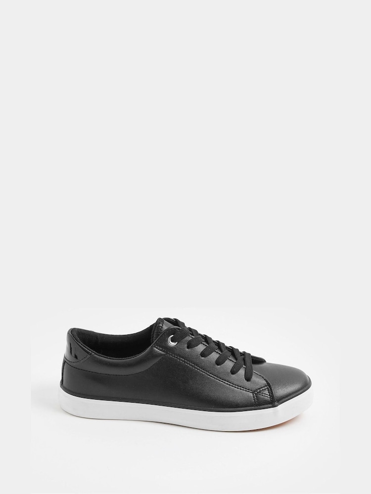 Yours Curve Black Extra Wide Fit Faux Leather Lace-Up Trainers - Image 2 of 3
