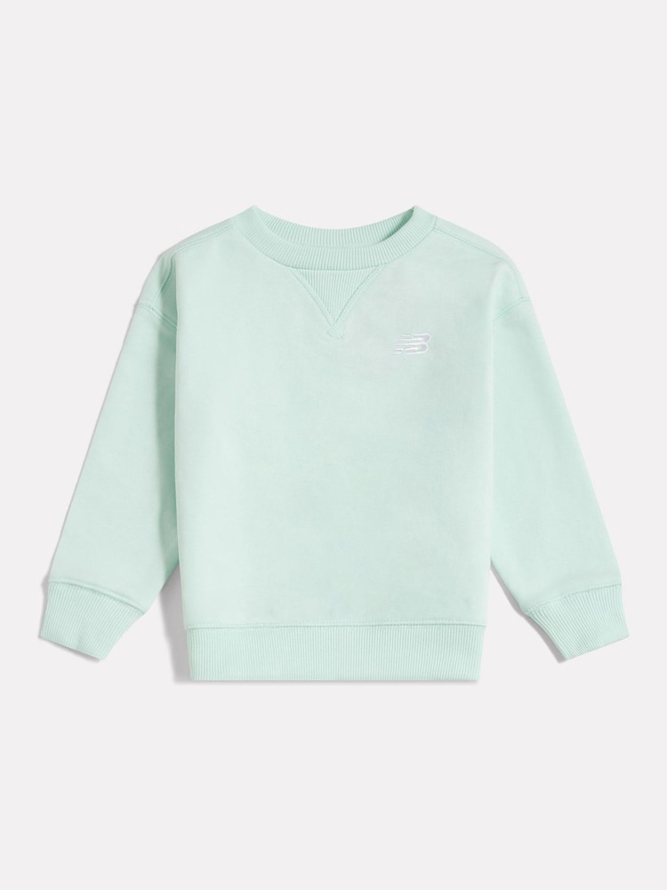 New Balance Green French Terry Small Logo Crew Neck Sweatshirt - Image 1 of 3 New Balance Green French Terry Small Logo Crew Neck Sweatshirt - Image 1 of 3