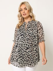 Yours Curve Natural Frill Neck Lined Blouse - Image 1 of 5