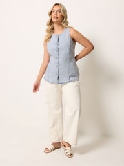 Yours Curve Blue Elongated Denim Waistcoat - Image 2 of 5