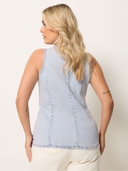 Yours Curve Blue Elongated Denim Waistcoat - Image 3 of 5